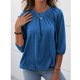 thumbnail image 2 of Blusa de mujer con cuello redondo, Color puro, manga tres cuartos, camiseta holgada para mujer para primavera, verano y otoño, 2 of 6