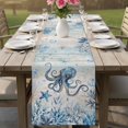 thumbnail image 4 of Blue Coastal Octopus Table Runner 90 Inches, Summer Vintage Ocean Sea Coral Shells Bed Runner Dresser Scarves Tabletop for Indoor Outdoor Parties/Ceremony/Banquet, 13" x 90", 4 of 9