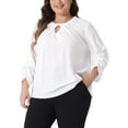 thumbnail image 4 of Agnes Orinda Women's Plus Size Business Work Pleated Blouses Crewneck Keyhole 3/4 Sleeve Tops Office Shirts 1X White, 4 of 5