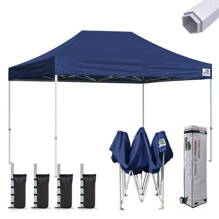 Eurmax Premium 10'x15' Navy Blue Ez Pop up Canopy Tent Bonus Wheeled Bag
