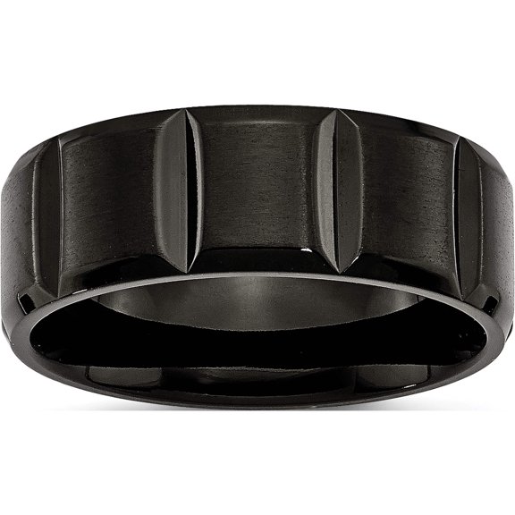 Titanium Brushed And Polished Black Ip-Plated 8mm Grooved Band (Size 7) Made In China tb356-7