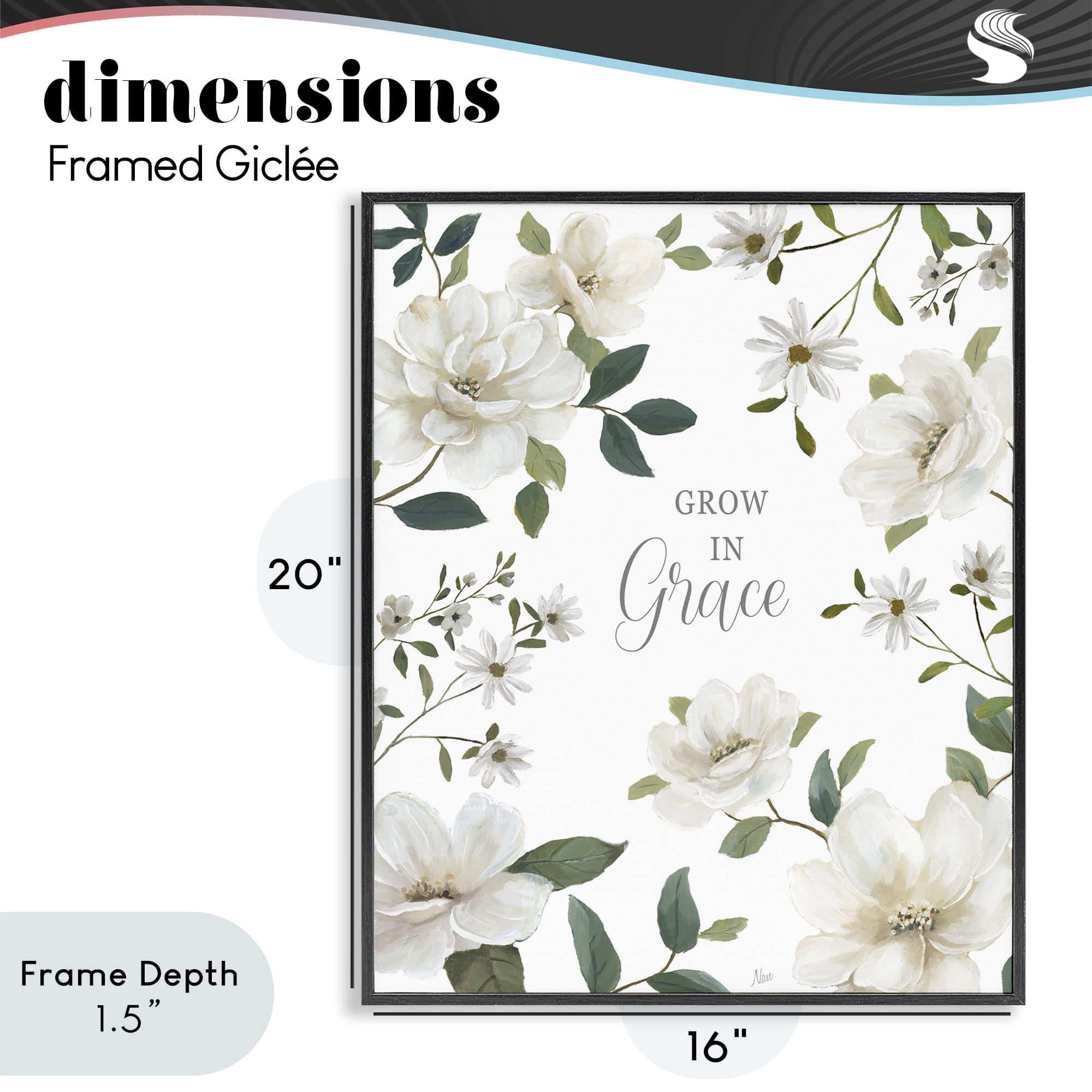 Stupell Industries Floral Grow In Grace Black Framed Giclee Art, design by Nan