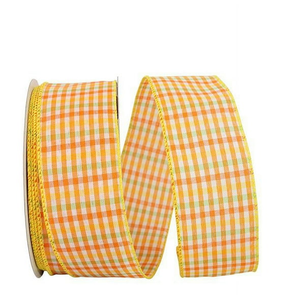 Reliant Ribbon 93239W-185-40K Gingham Check Bright Value Wired Edge Ribbon - Citrus - 2.5 in. x 50 yards