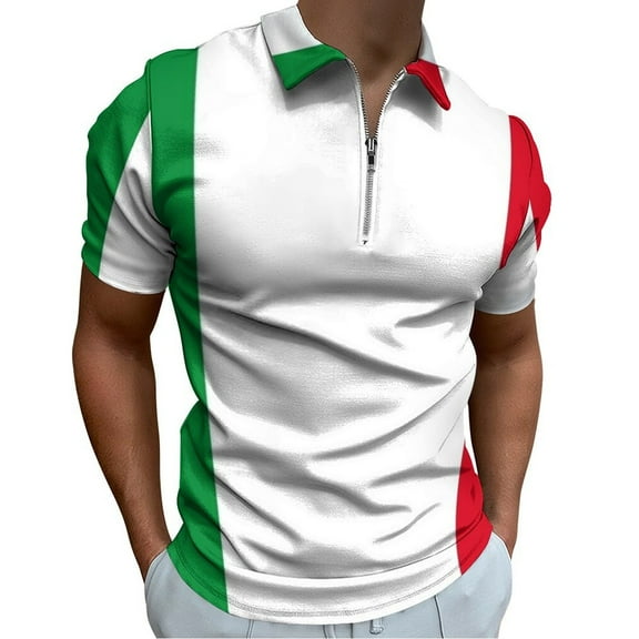 Flag of Italy Men Zipper T-shirt Summer Casual Short Sleeve T-shirt Top