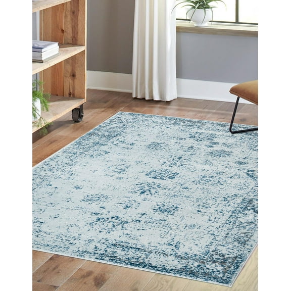 Rugs.com Monte Carlo Collection Rug – 6' x 9' Light Blue Medium Rug Perfect For Living Rooms, Large Dining Rooms, Open Floorplans