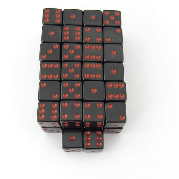 Black Opaque Squared Corner Dice Red Pips D6 16mm (5/8in) Pack of 50 Wondertrail