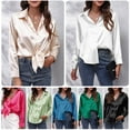thumbnail image 4 of Camisa de satén sólido para mujer Camisas casuales con botones de manga larga Tomshoo  Extragrande, 4 of 7