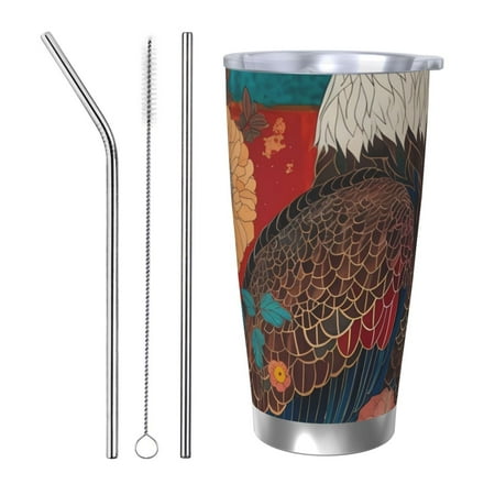 

Cauagu Sunflower Bald Eagle Pattern 20oz Tumbler Stainless Steel Vacuum Insulated Tumbler with Lid Insulated Coffee Mug Thermal Cup with Splash Proof Sliding Lid-Straw Three-piece Set