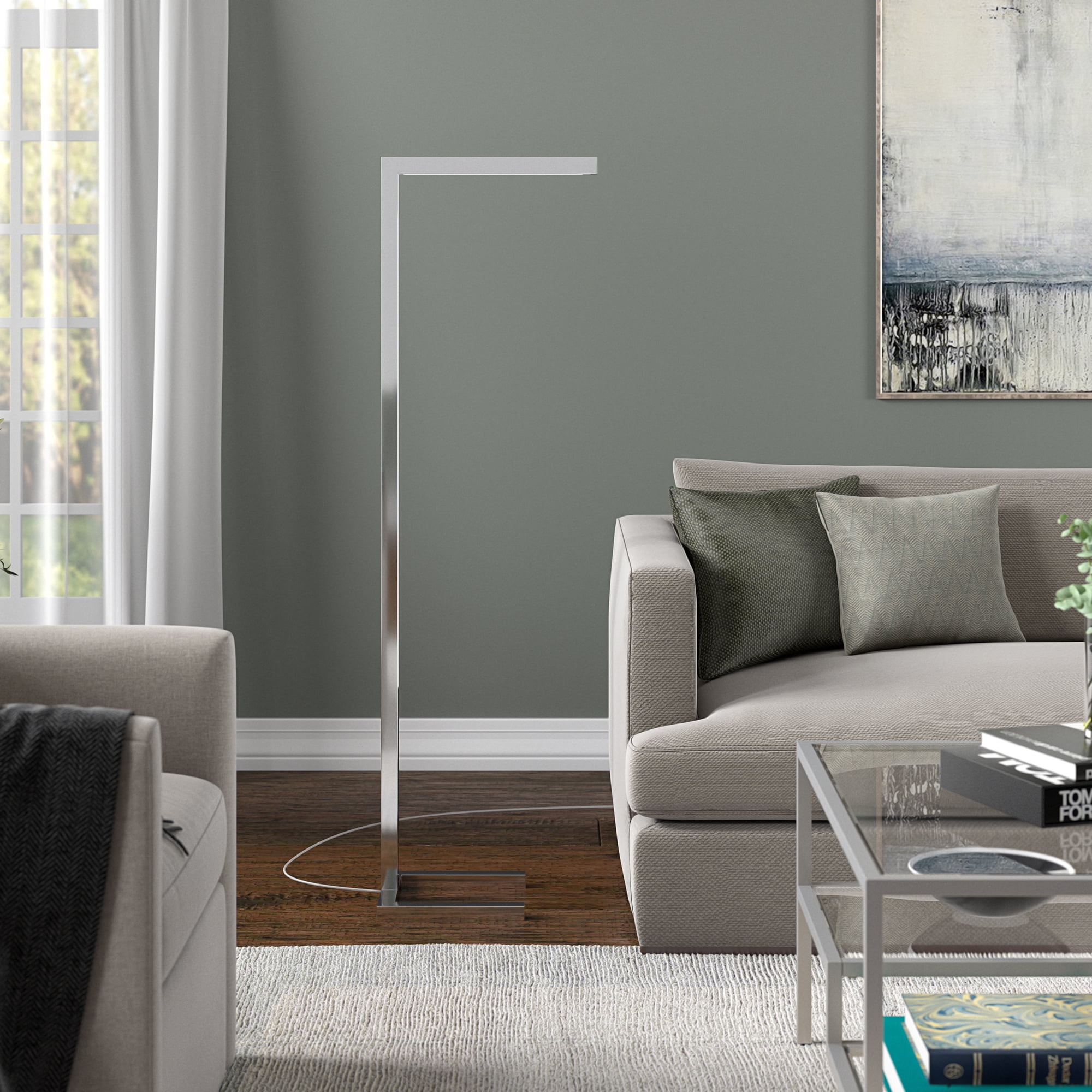Evelyn&Zoe Malin 52" Modern Metal Floor Lamp with Polished Nickel Rectangle Metal Shade