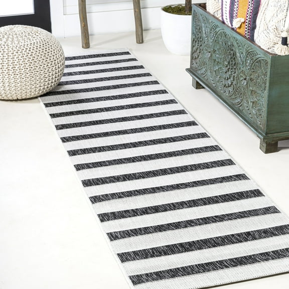 JONATHAN Y SANTA MONICA 2 x 10 Runner Rug, Aveiro Wide Stripe - Black/Cream, SMB112B-210