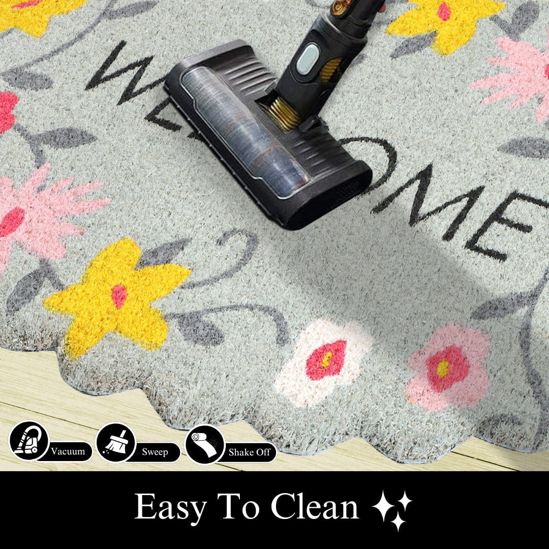 A1HC Natural Coco Coir Doormat, Spring Floral Scalloped, 18"x30", Durable Outdoor Welcome Mat, Non-Slip, Easy to Clean, Pet Friendly