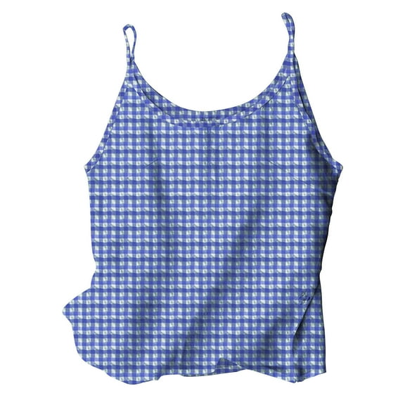 Fmbrln Womens Summer Sleeveless Crew Neck Camisole Casual Loose Plaid Print Tank Tops Lightweight Comfy Vacation Beach Tees Blue XL