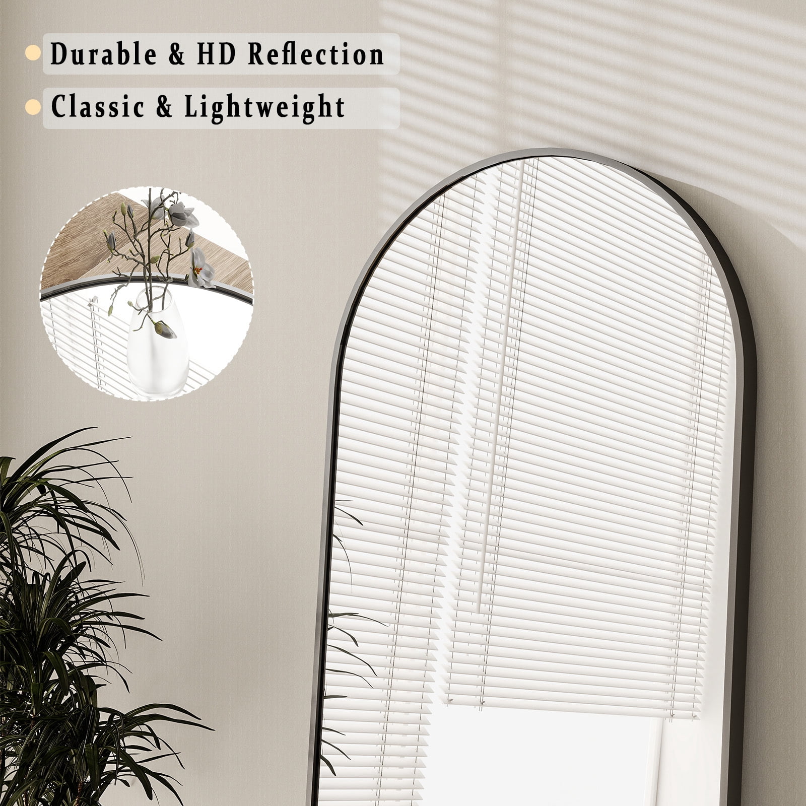 Anyrose 56.4"x21" Arched Modern Full Length Mirror Free standing Floor Mirror with Aluminum Frame, Black