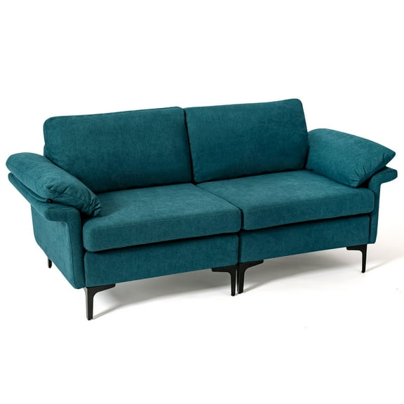 Costway Modern Loveseat Fabric 2-Seat Sofa Couch for Small Space w/ Metal Legs Blue