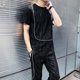 thumbnail image 2 of Conjuntos de pantalones superiores blancos Ropa de hombre negra Conjunto básico holgado de 2 piezas Novedad en camiseta fresca de alta calidad Hombre Chic Algodón Kpop, 2 of 5