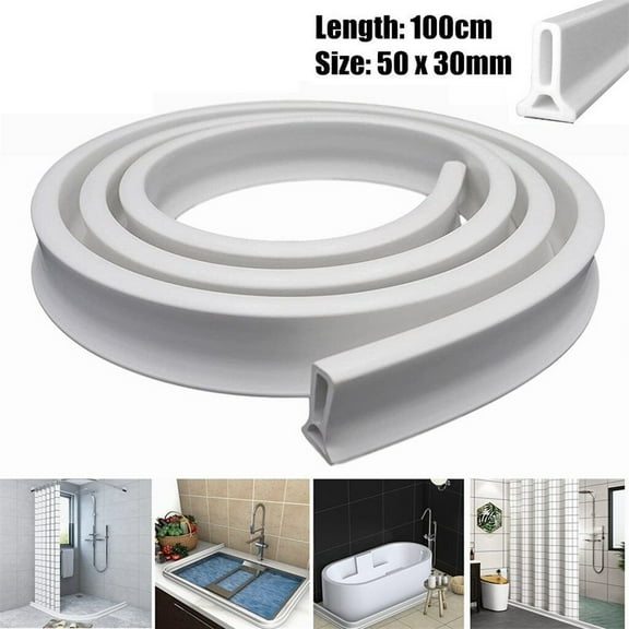 1M White PVC Shower Water Stopper Dam Barrier Seal Strip Flexible Bendable Bathroom Waterproof Strip for Shower Enclosures