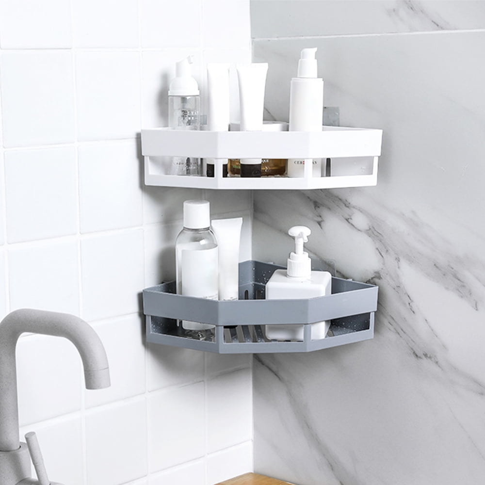 Shower Caddy Rack Corner Shelf Over Toilet Wall Velcro Storage Shelves  Shampoo Basket White Home Organizer Bathroom Accessories - Bathroom Shelves  - AliExpress