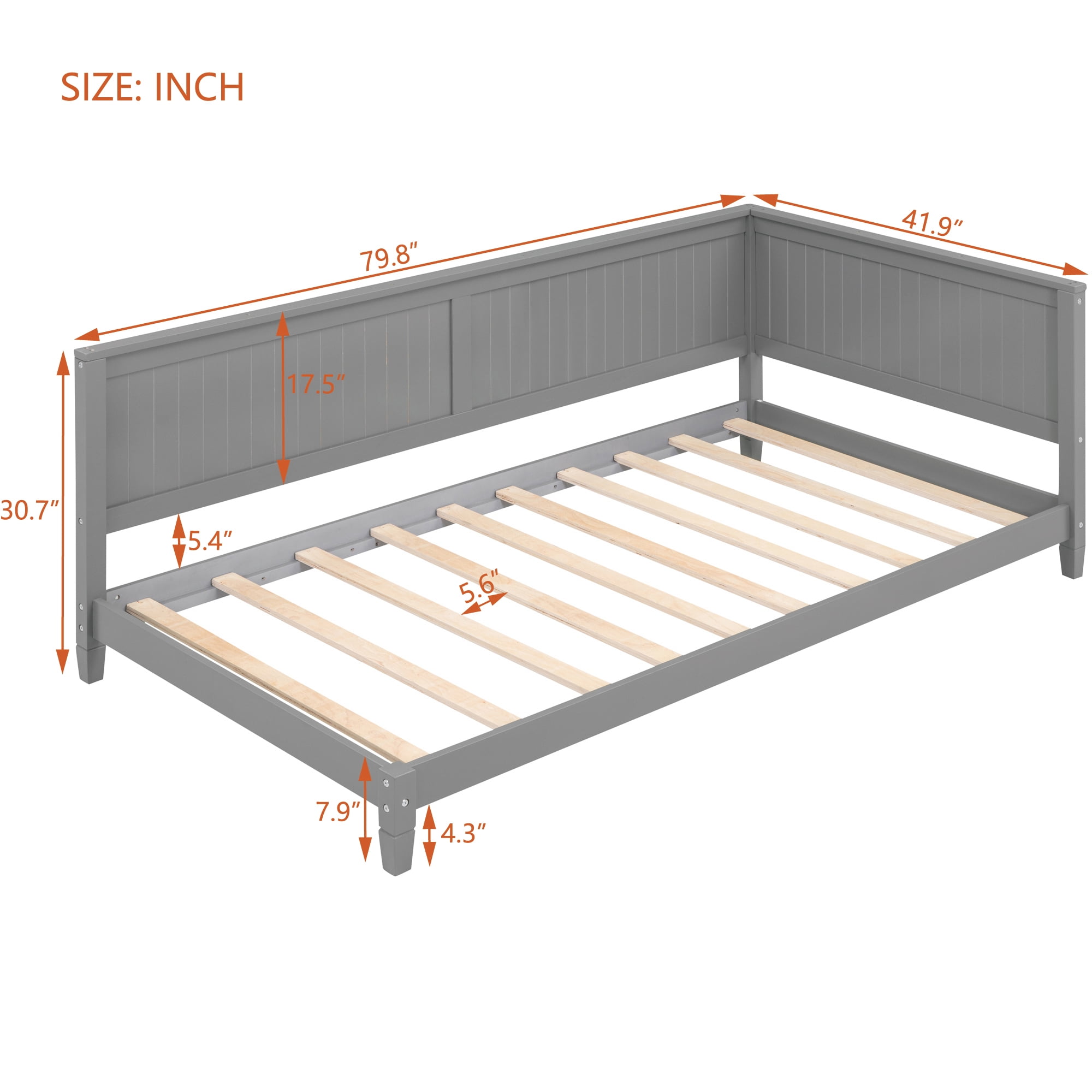 Leumius Minimalist Plywood Solid Wood MDF Breathable Twin Size Wood Daybed with Items Included Gray