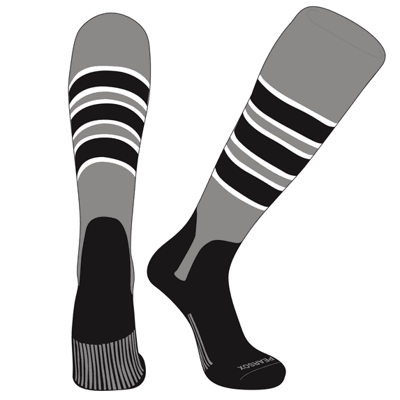 PEAR SOX OTC Baseball Softball Stirrup Socks (C, 5in) Silver, White, Black, Black (XL)