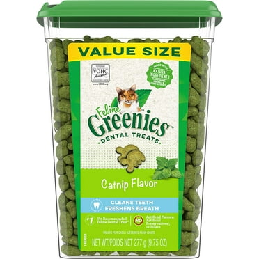 Greenies Feline Adult Natural Dental Care Cat Treats, Catnip Flavor, 9.75 oz. Tub