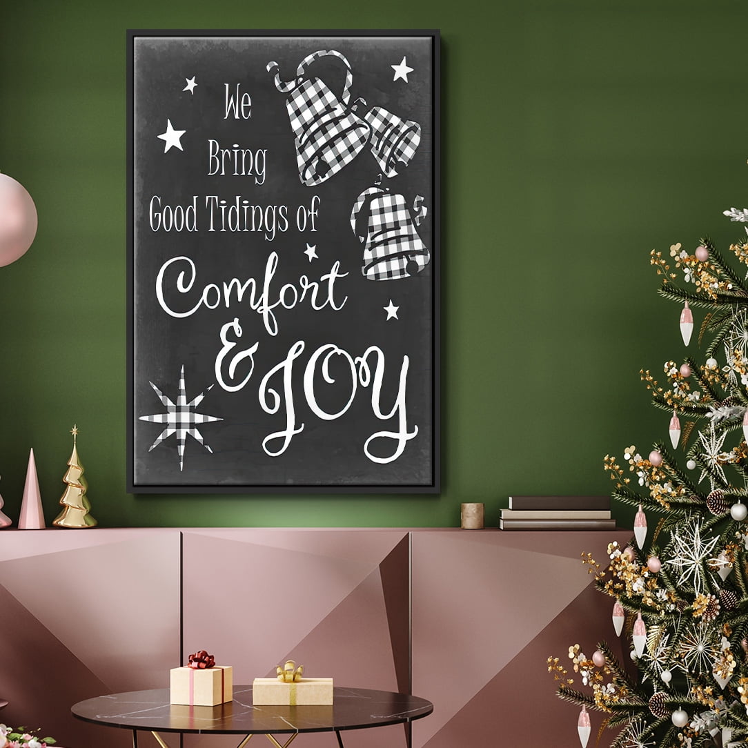 Comfort and Joy - Framed Gallery Wrapped Holiday Canvas - 17 x 25 - Black Frame