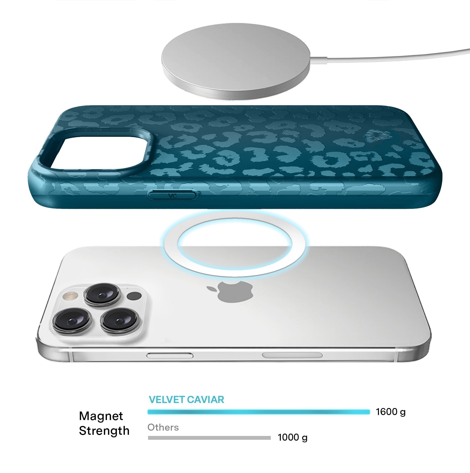 VELVET CAVIAR for iPhone 13 Pro Case Compatible with MagSafe - Cute Protective Phone Cases for Women - Metallic Navy Blue Leopard Cheetah Print