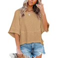 thumbnail image 4 of Summer Oversize Women Solid Color Half Sleeve Loose Shirt Tee Casual Tops, 4 of 4