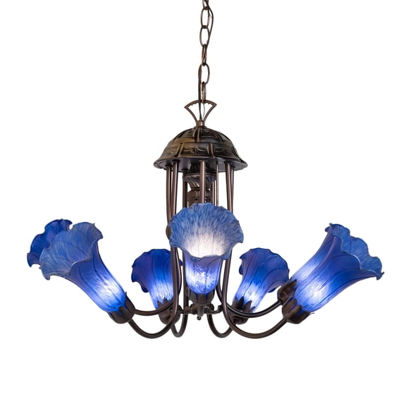 Meyda Lighting 24" Wide Blue Tiffany Pond Lily 7 Light Chandelier - N/A