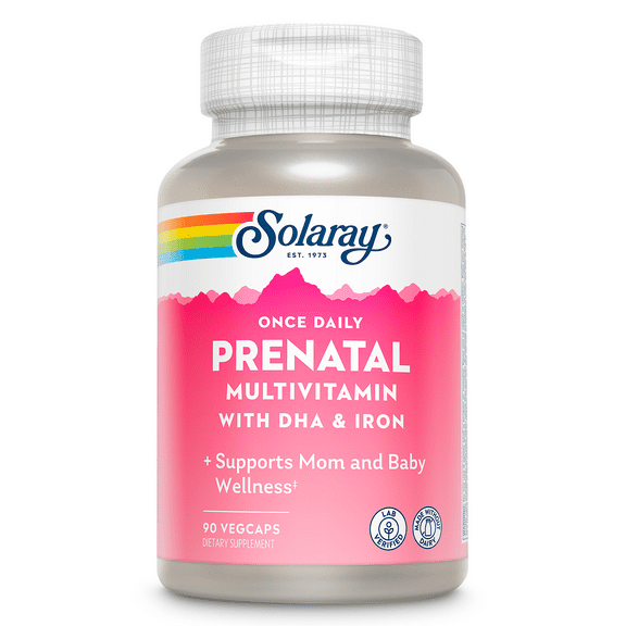 Solaray Once Daily Prenatal Multivitamin with Iron & DHA | Morning Ease Herbal Blend & Whole Food Base | 90 CT