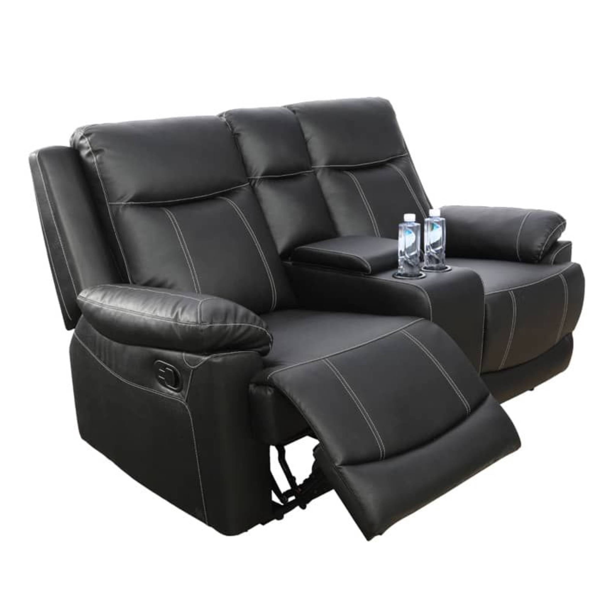 Modern Leather Reclining Loveseat Chairs,2 Seater Lazy Boy Sofa Chair Manual Nursery Recliner ,Black