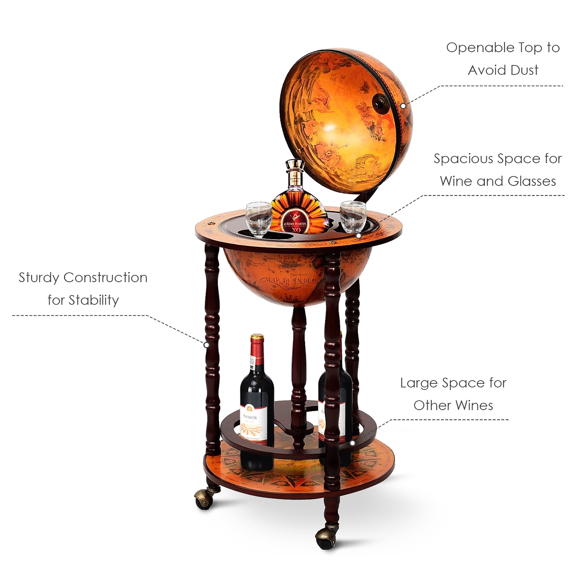 Free Shipping Costway 17.5 Wood Globe Wine Bar Stand 16th Century Italian Rack Liquor Bottle Shelf Walmart