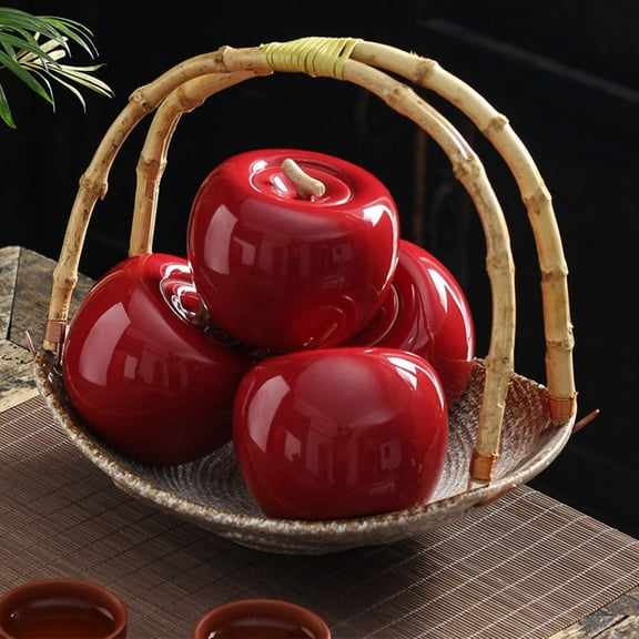 Yardwe Red Ceramic Tea Canister Airtight Seal for Storage Adorable Shape