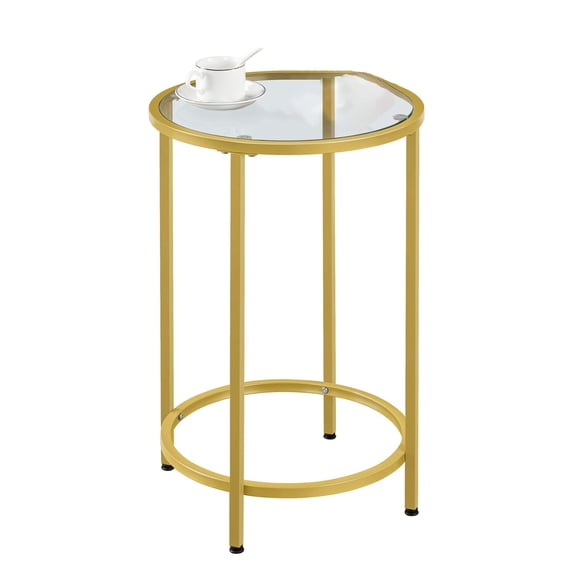 Round Accent Table with Glass Top,Modern Sofa End Table Gold Metal Frame for Living Room,Balcony,Bedroom,Protective Foot Pads,Gold