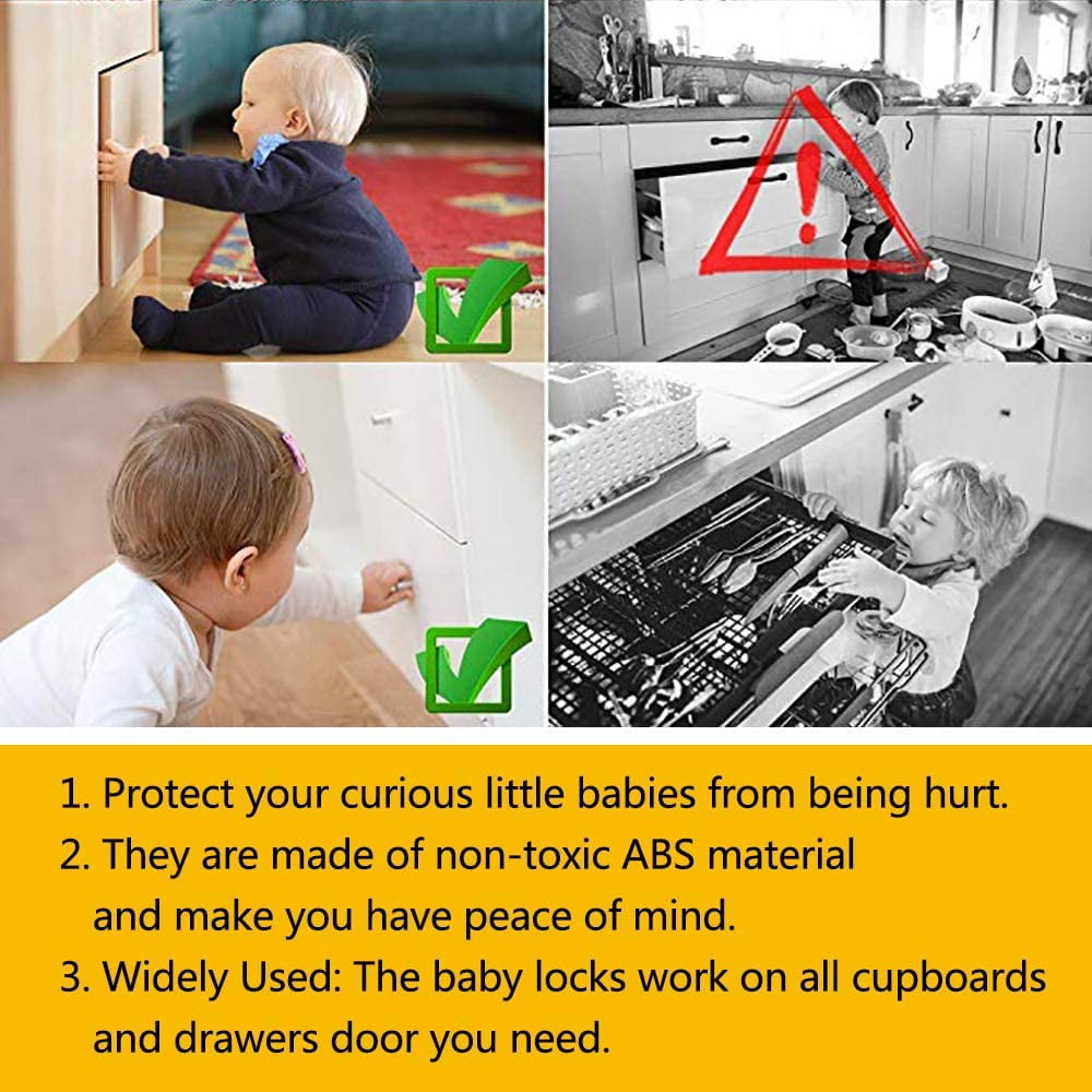 SONGAUN 12 PCS Child Safety Cupboard Locks, Invisible & Unlocked Design No Drilling Needed, Adhesive Easy Install, Baby Proof Safety Cabinet Locks Inside for Children Drawer Kitchen Closet Latches
