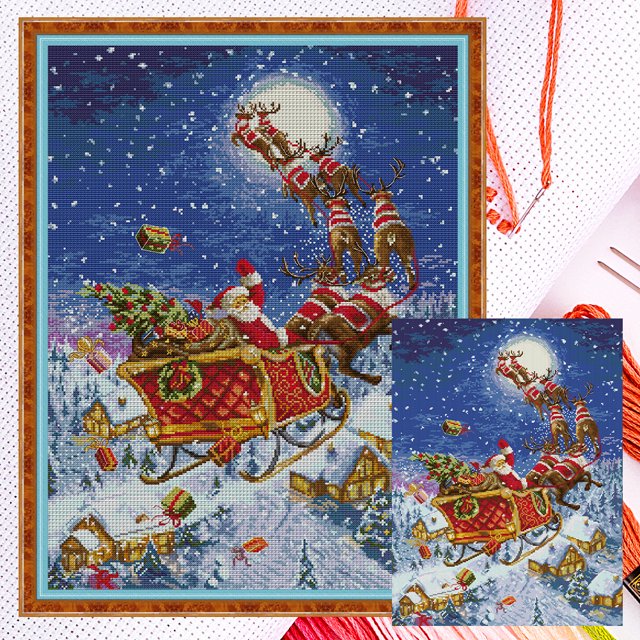 Hilo Algodón Ecológico Bordado Punto Cruz Papá Noel Contado 14 Quilates 46x59cm