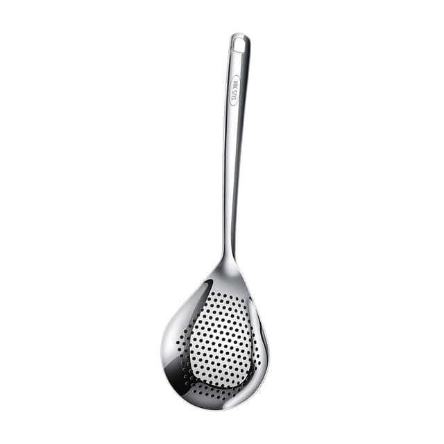 Cuchara ranurada para espumadera de acero inoxidable 304 con orificios para colgar duraderos y agarre cómodo. Grande