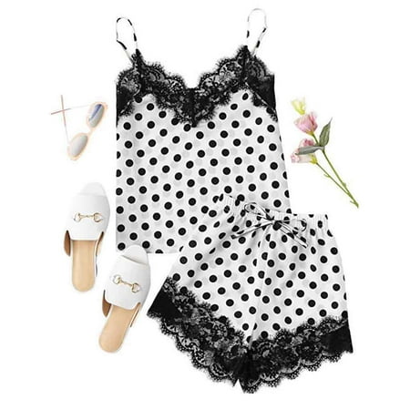 

OVTICZA Women s 2 Piece Pajamas Set Lingerie Casual Cami and Shorts Sleepwear Satin Pj Set Black XL
