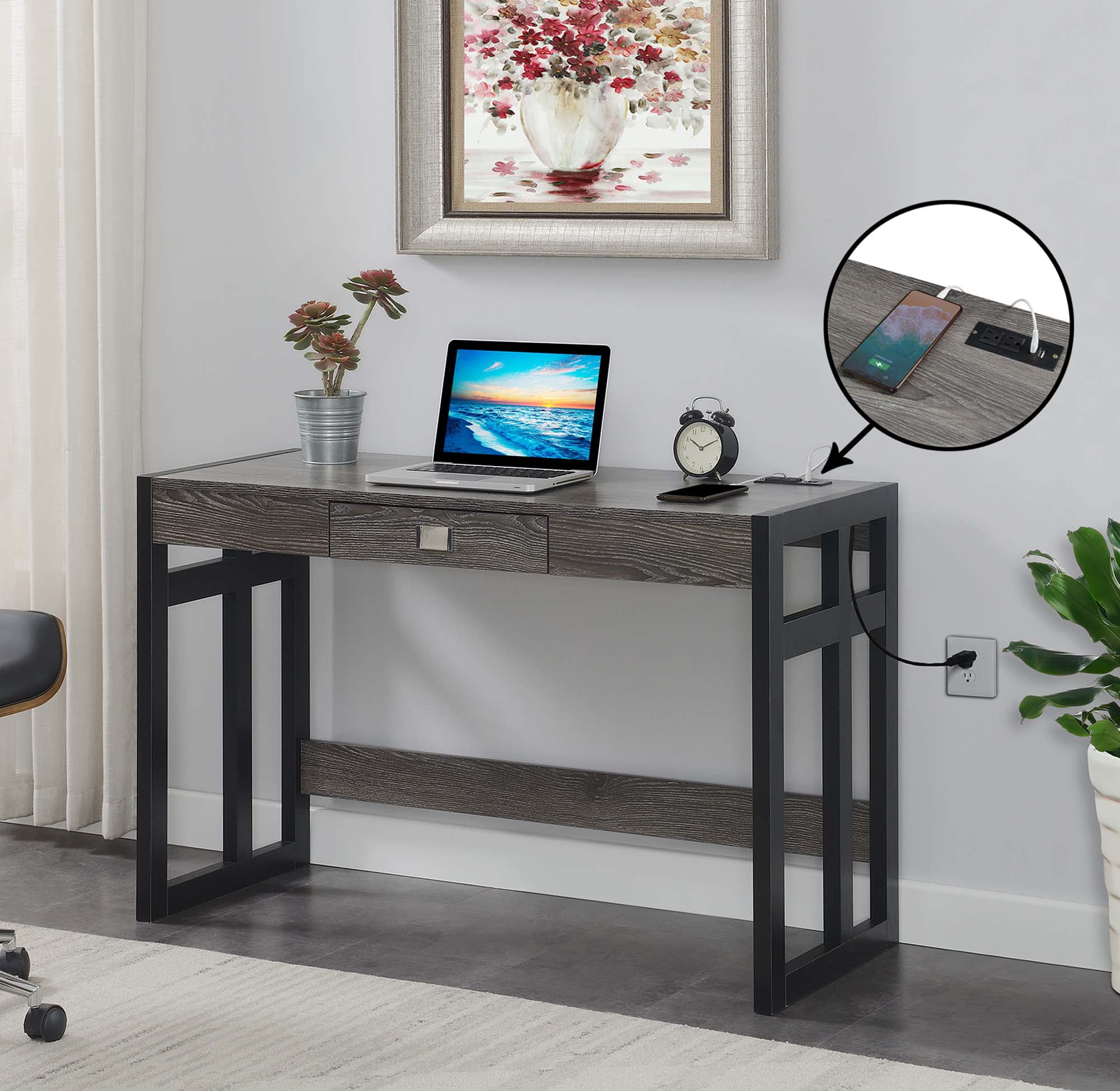 Convenience Concepts Monterey 47 inch Desk with Charging Station