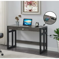 Convenience Concepts 47.25" Monterey Desk with Charging Station, Weathered Gray/Black, All Ages