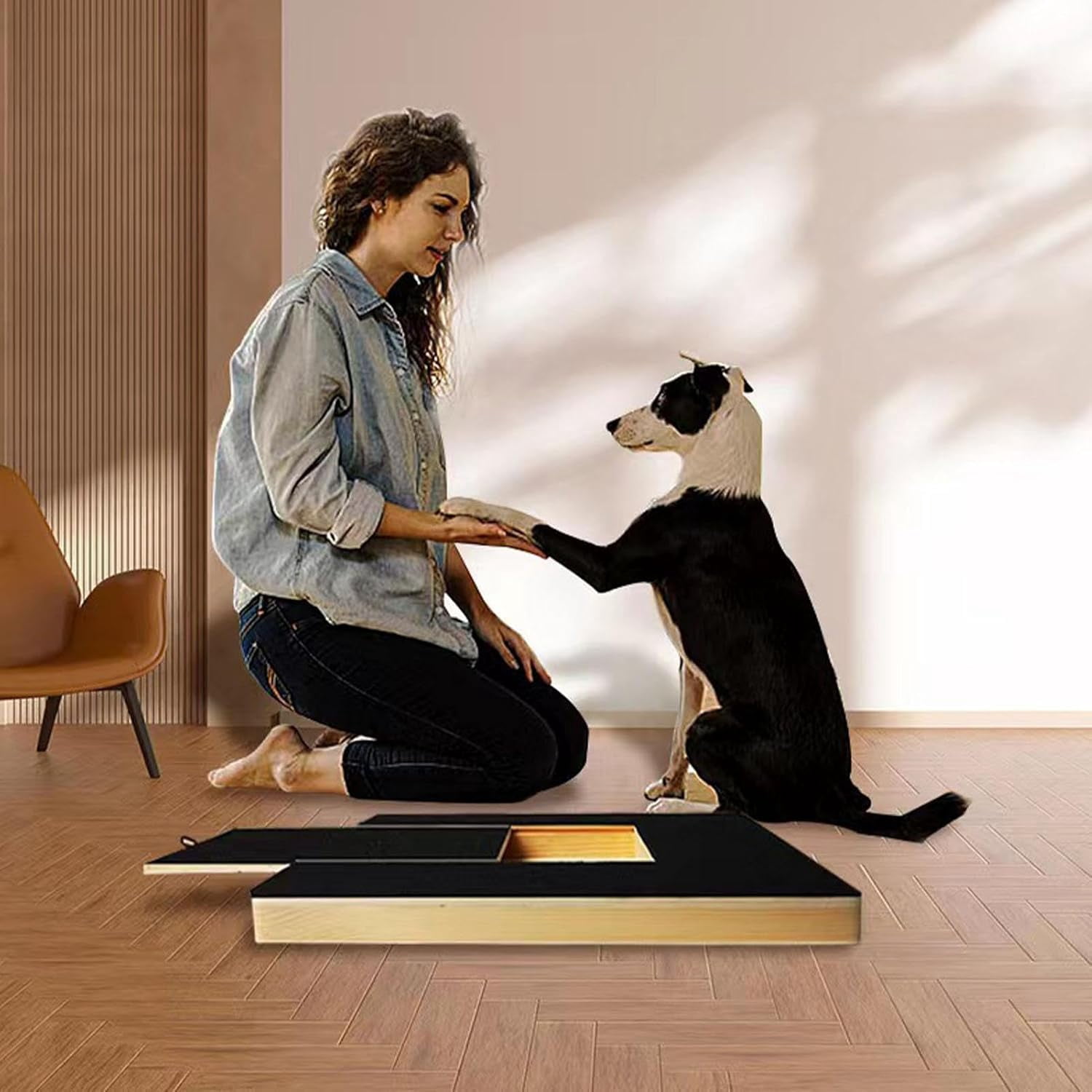 Dog Nail Scratch Board File, Dog Pull-Out Nail Scratchboard Wooden Dail Scratch Boards for Dogs with Built in Snack Box Sandpaper, Ensures of Furniture, Floors, Sofas, Carpets (Black)