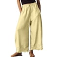 thumbnail image 2 of Resicozy Cropped Lace-Hem Pants for Women High Waisted Drawstring Wide Leg Pants Casual Lightweight Trousers with Pockets Yellow XL, 2 of 6