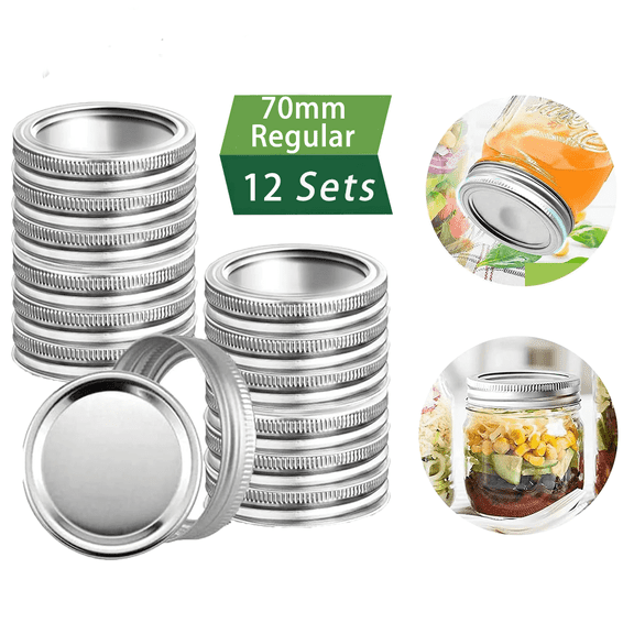 Canning Lids and Rings Regular Mouth -12PACK /24PCS Small Mouth Mason Jar Lid with Ring Silicone Seals for Ball or Kerr Jars,Rust-Proof Split-Type Leak Proof(24pcs/12pack))