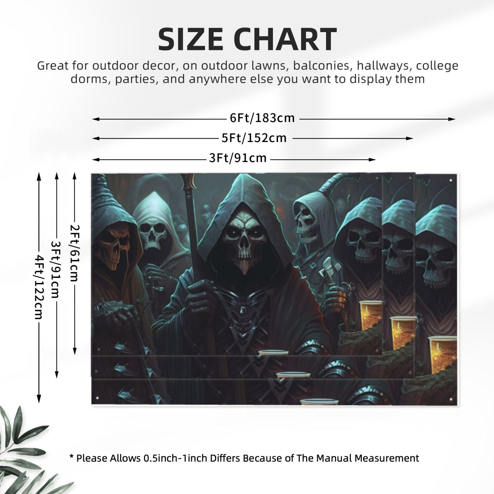 Grim Reaper Party Skull Cool Four Hole Decorated Banner Flag for Garden Yard Home Decoration Indoor Outdoor 4x6 Ft
