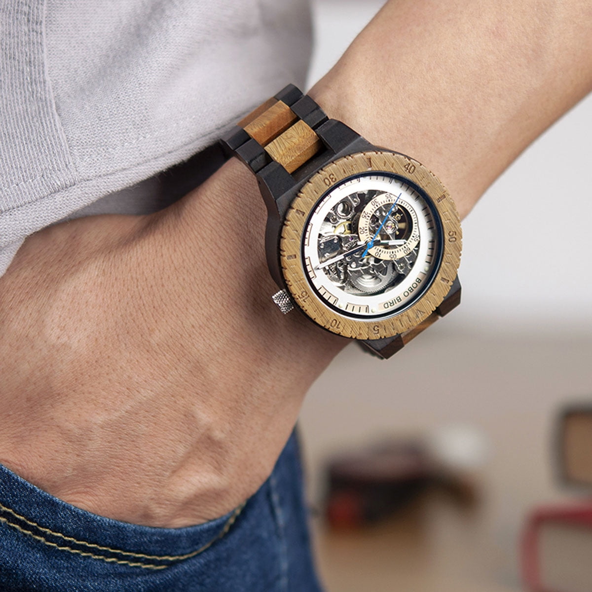 (2 Color) BOBO BIRD Automatic Mechanical Luxury Wooden Watch Fashion Decoration Sport Business Wristwatch Gift for Men, Dad, Son, Hunsband,friend (2 Color) BOBO BIRD Automatic Mechanical Luxury Wooden Watch Fashion Decoration Sport Business Wristwatch Gift for Men, Dad, Son, Hunsband,friend