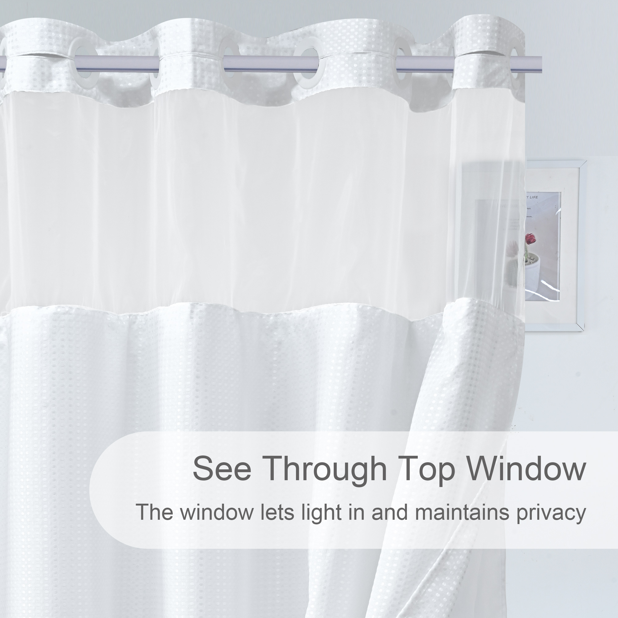 Ikfashoni White Hookless Shower Curtain with Snap-In Liner photo 2