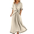 thumbnail image 2 of Huowey Women Oversized Maxi Dresses Summer Fashion Loose Fit Color Block Ruched Short Sleeve V-Neck Ruffle Elegant Flowy Casual Lightweight Long Dress Wedding Party Gowns,Beige,S, 2 of 5