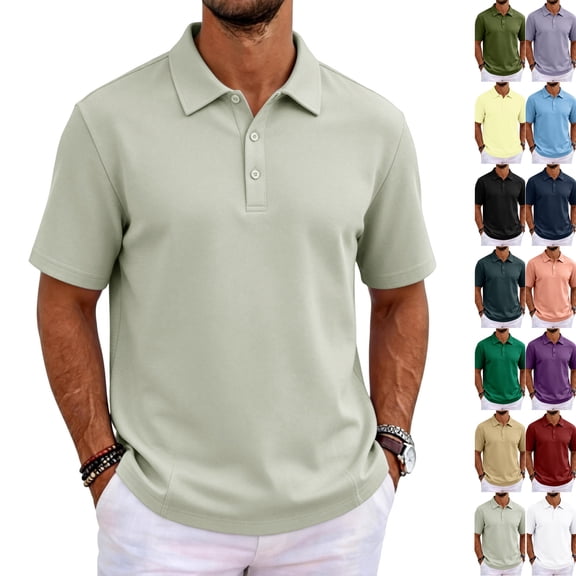 Polo Shirts for Men Cotton Short Sleeve T-Shirts 3 Buttons Classic Fit Casual Performance Golf Shirts Light Gray S