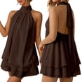 thumbnail image 5 of NinXxx Women‘s Halter Backless Chiffon Mini Dress Layered Ruffle Hem Brown XL, 5 of 8