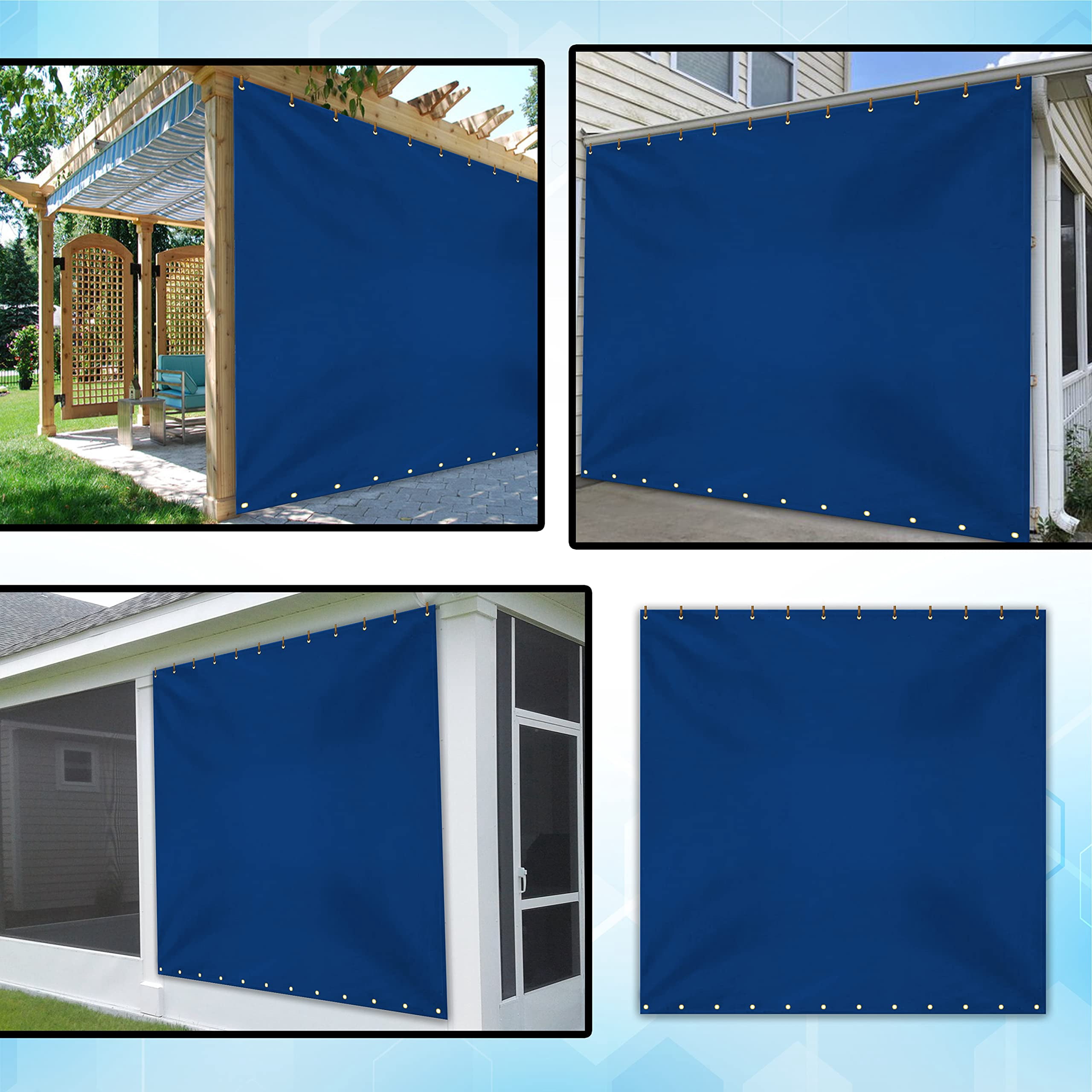 COVERS&ALL Outdoor Vinyl Curtain, 18 Oz Tarp Tuff Waterproof & UV Resistant Material with Rustproof Grommets, Multipurpose Ideal for Outdoors and Indoors (4' H x 7' W Feet, Blue)