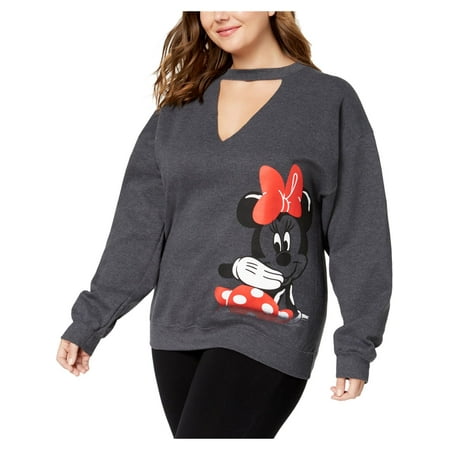 Disney Womens Plus Minnie Mouse Cutout Graphic Crewneck Sweater
